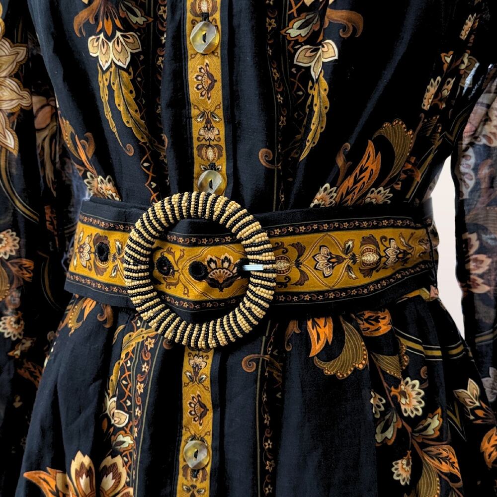NWT Farm Rio Majestic Garden Black Mini Dress Size M Floral Boho Belted Ruffle - Picture 10 of 11